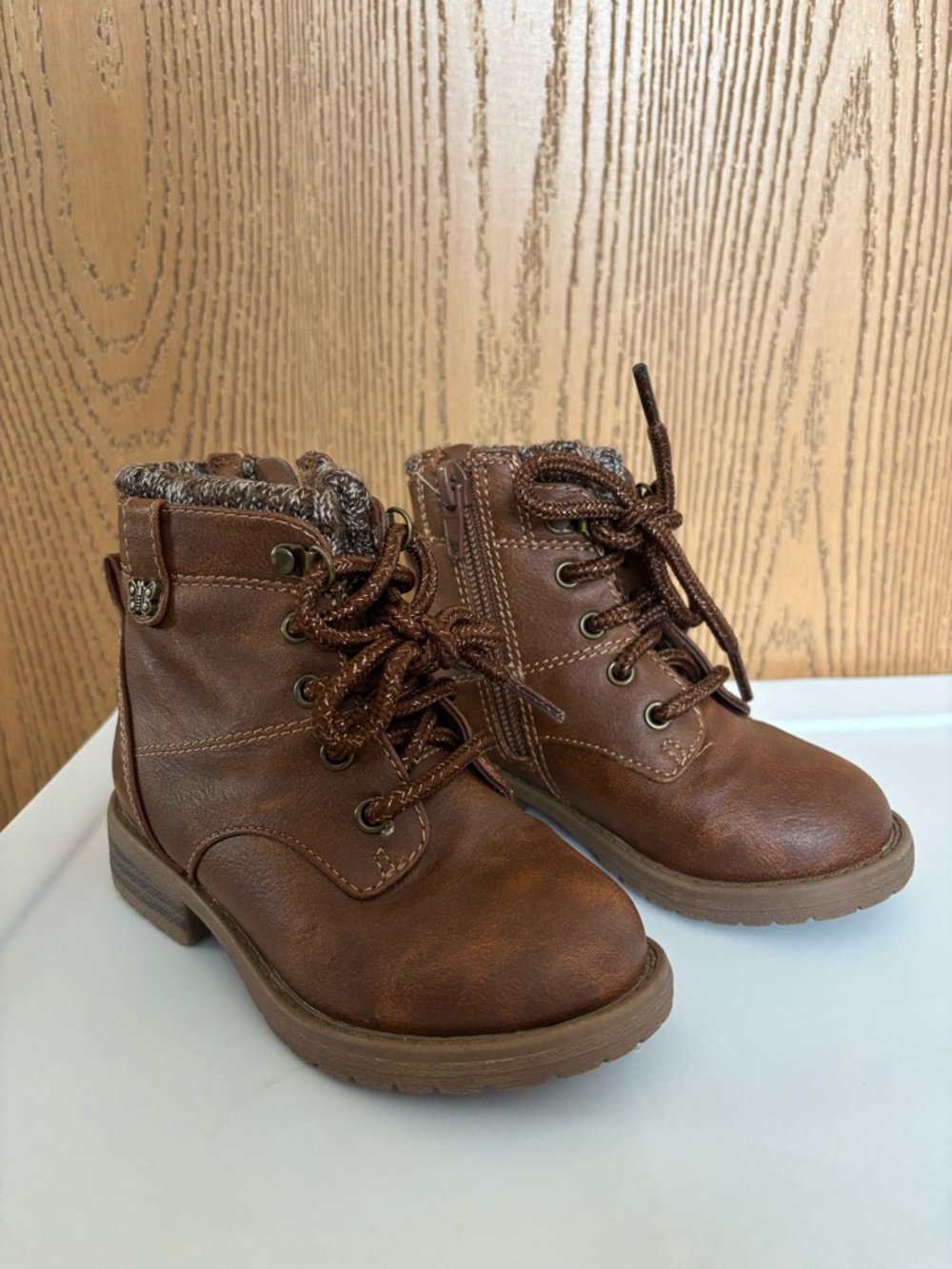 Toddler Brown Faux-Leather Lace-Up Boots - 7